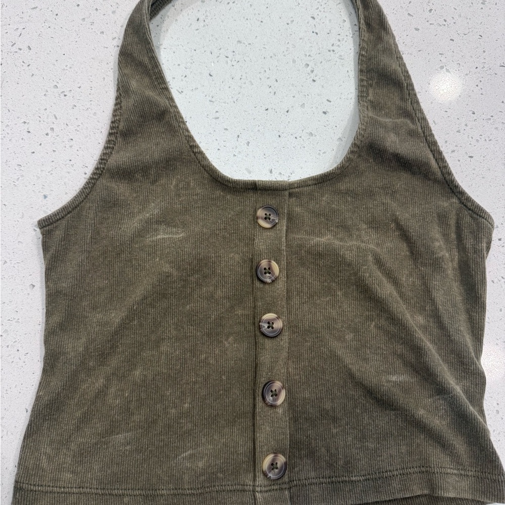 Aeropostale Olive Button-Up Crop Top